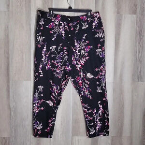 🛍Ashley Stewart Black Purple Pink Floral‎ Dress Pants Womens Size 16